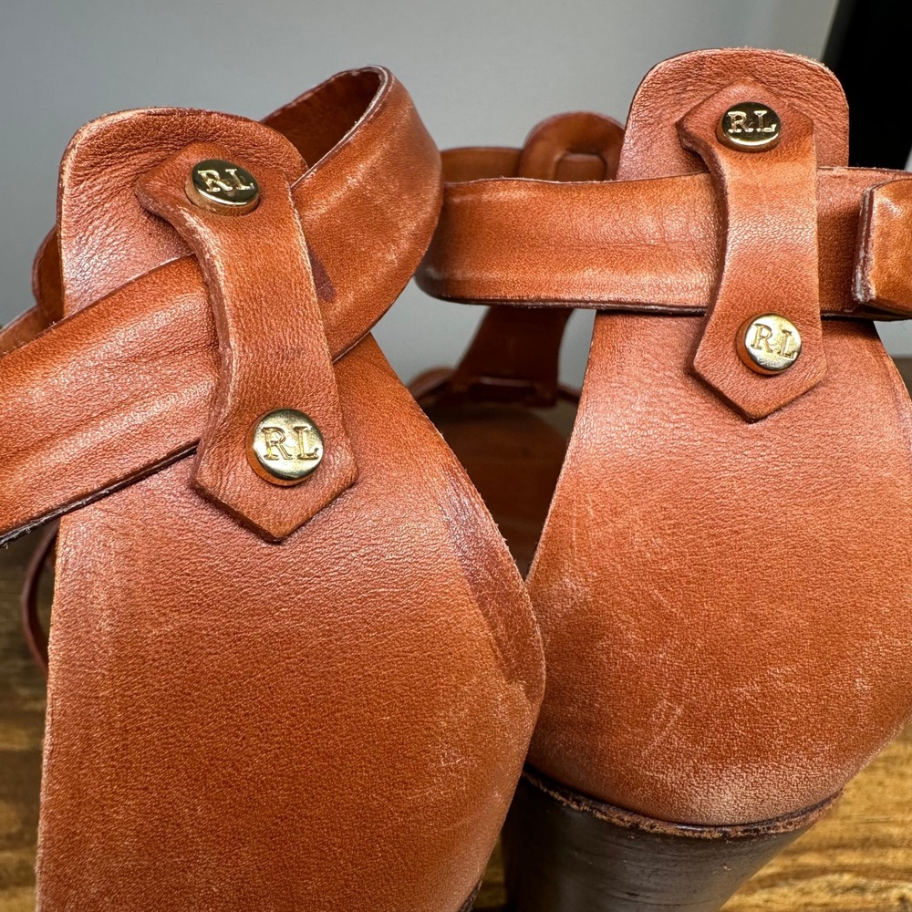 Ralph Lauren Purple Label Collection Leather T-Strap Platform Sandals Wooden 8.5 - Picture 8 of 12